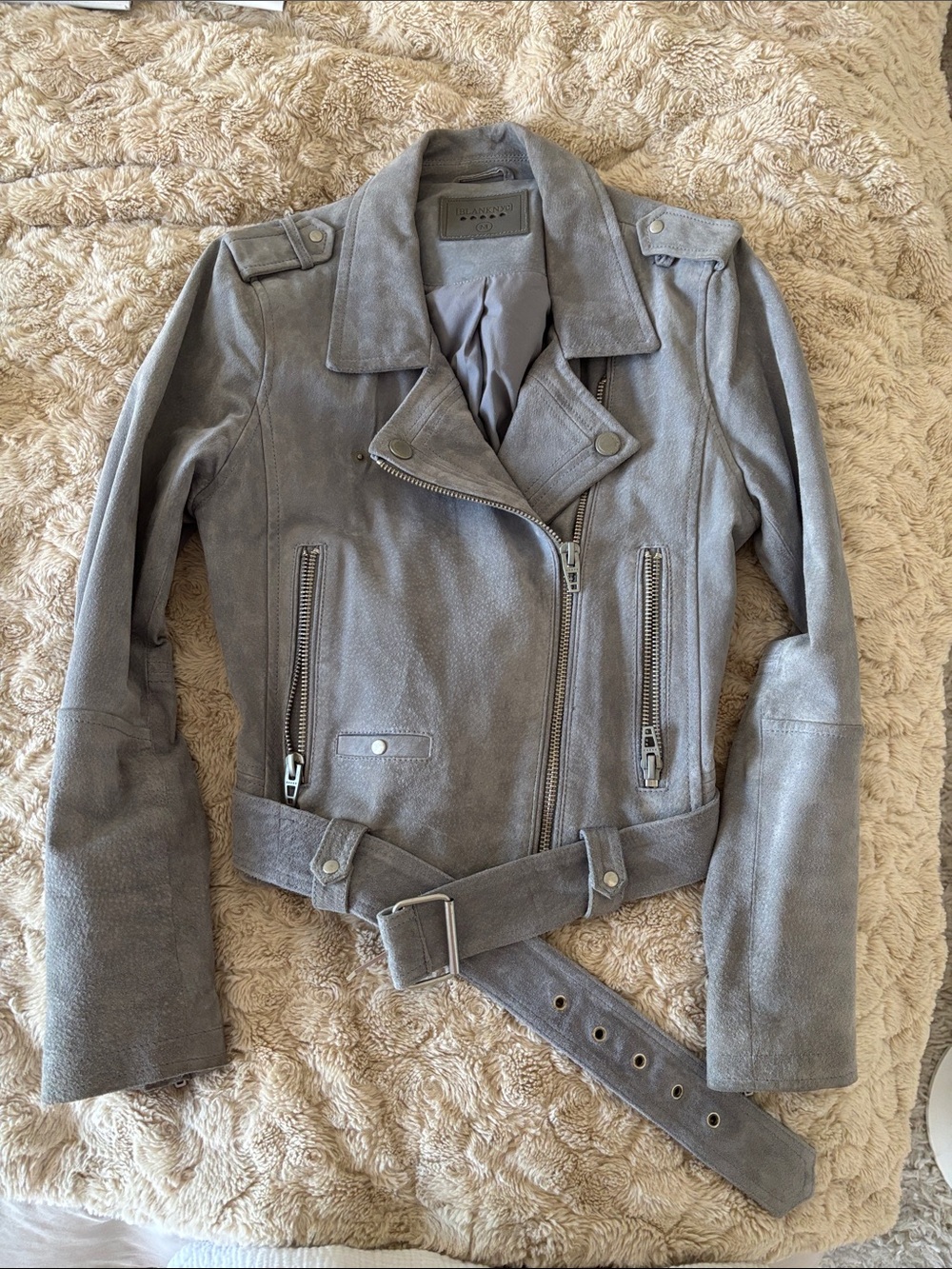 BLANKNYC Gray Suede Moto Jacket with Belt size M